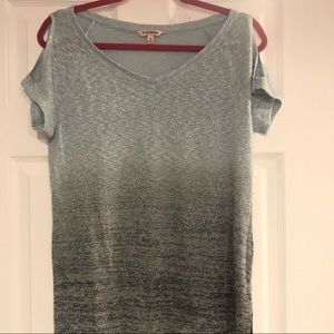 Sparkly blue/gray ombré open shoulder blouse